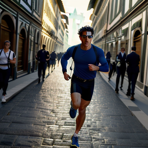 Rafael, his eyes wide with concern, sprints through the bustling streets of Florence, his mind racing with worries as the iconic landmarks blur by, his determination fueled by the urgency to protect his mentor and uncover the truth behind the unfolding mystery.